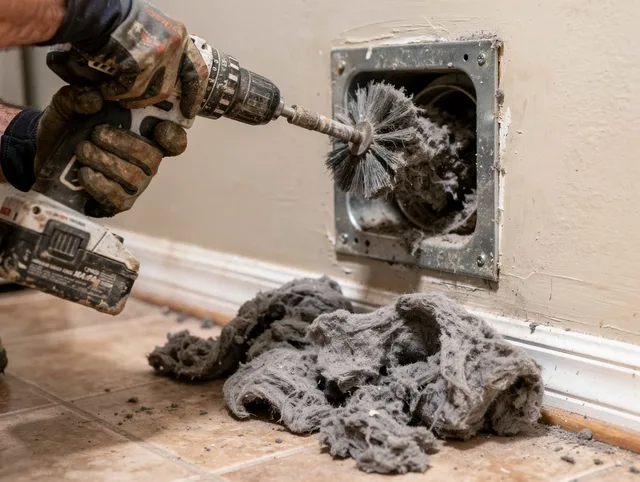 Certified Bridgeport Dryer Vent Cleaning technician performing dryer vent cleaning in Bridgeport