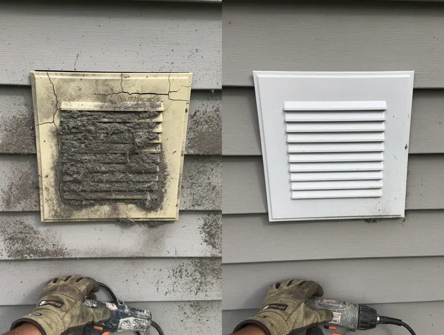 Bridgeport Dryer Vent Cleaning technician installing high-quality dryer vent cover at a residential property in Bridgeport