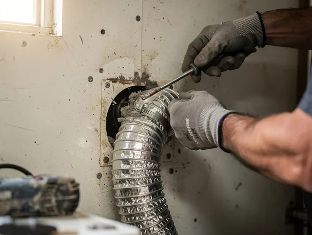 Bridgeport Dryer Vent Cleaning technician performing precise dryer vent hose installation in Bridgeport